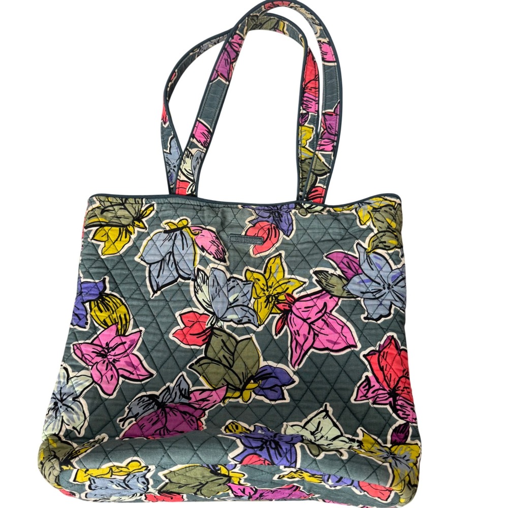 Vera Bradley Painted Feathers Quilted Cotton Tote Bag Floral Shoulder Bag
